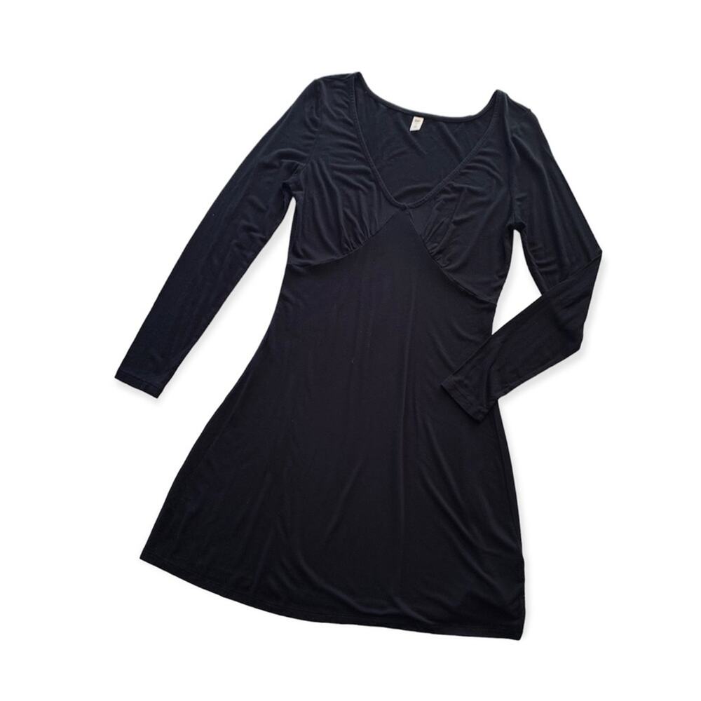 BP Nordstrom Black Knit V-Neck Long Sleeve Mini Dress Women's Medium